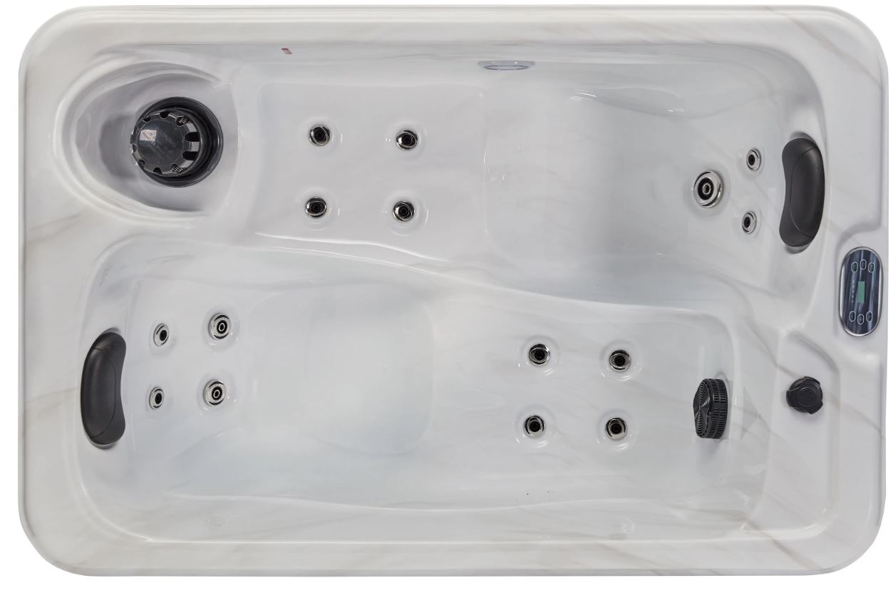 Luxury Spas cashmere 2-person hot tub with a sleek design and soft, luxurious seating