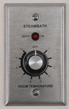 Dual room steam thermostat kit with stainless steel finish, featuring adjustable temperature dial and indicator light.