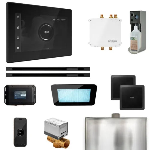 Mr. Steam Bliss Max Linear steam shower package with black digital iSteamX control panel