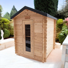 Dundalk 6x6 cedar cabin sauna for 3 people with two-tier benches and electric heater