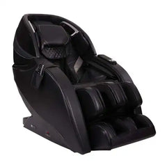 Infinity Evo Max 4D massage chair in black with adjustable recline and footrest for ultimate relaxation.