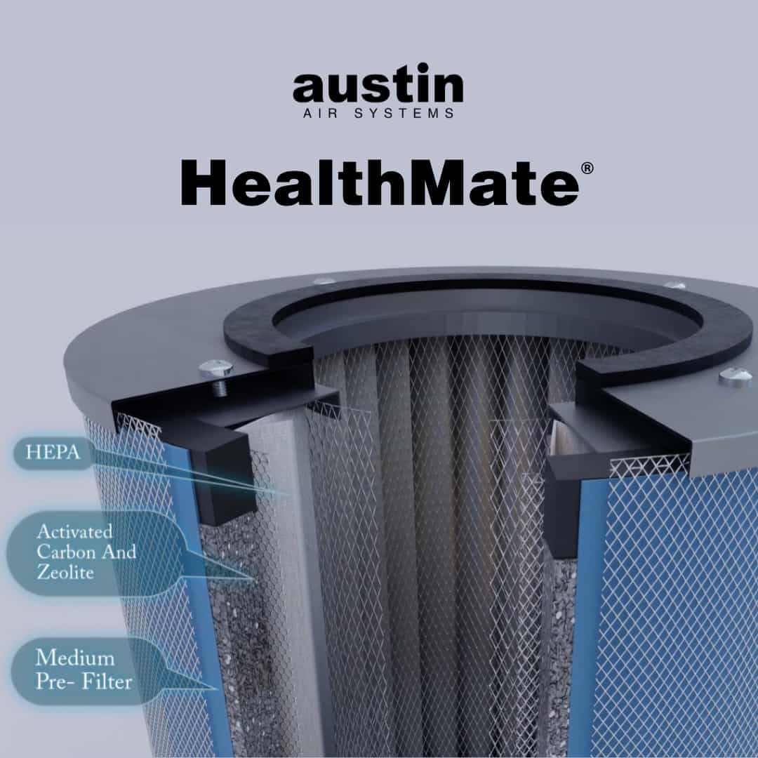 Austin Air HealthMate air purifier in sandstone color, designed for improved air quality and wellness.