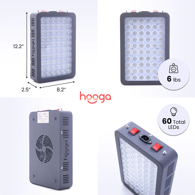Hooga HG300 red light therapy device with sleek design and control panel for wellness and recovery