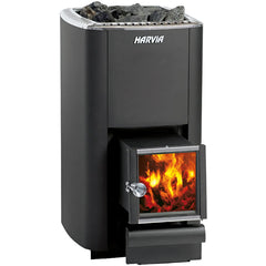 Harvia M3 SL wood-burning sauna stove in stainless steel with exterior feed and 16.5kW heating capacity