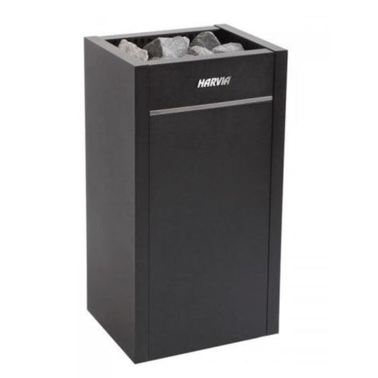 Harvia Virta electric sauna heater, sleek stainless steel design, available in 6kW, 8kW, and 9kW variants.