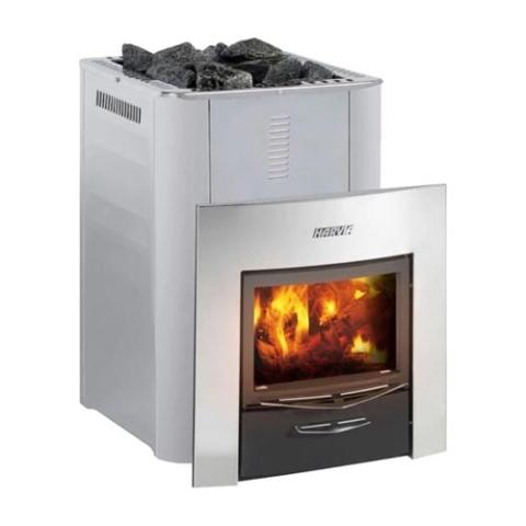 Harvia Pro Series 36 Duo wood burning sauna heater in sleek black design, 31kW, ideal for luxury spa environments