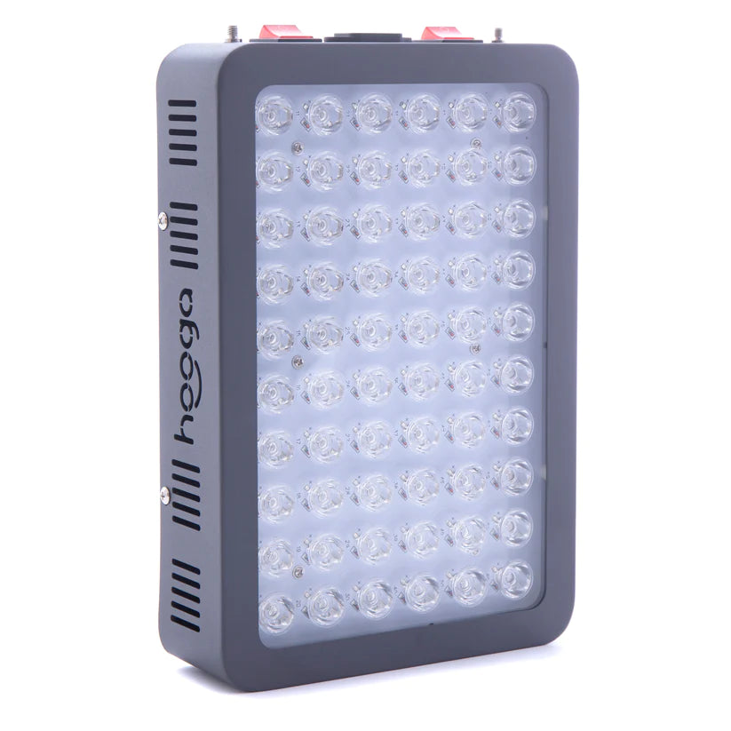 Hooga HG300 red light therapy device with sleek design and multiple low-profile LED lights for wellness use