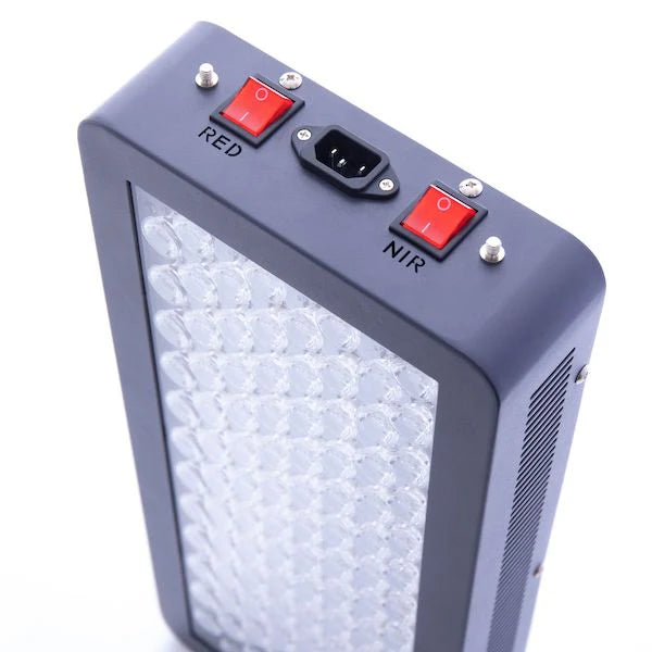 Hooga HG500 red light therapy device with sleek design and adjustable stand for home wellness treatments.