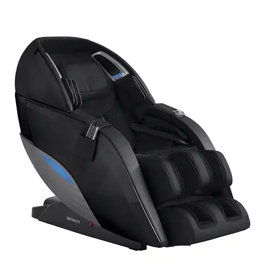 Infinity Dynasty 4D massage chair in black with adjustable reclining and built-in heat therapy features