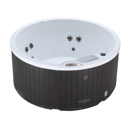 Canadian Spa Okanagan portable hot tub for 4, featuring 10 jets and an inviting blue exterior.