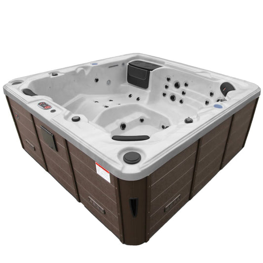 Canadian Spa Toronto SE 6-person hot tub with 44 jets, lounger, and Balboa controls, featuring a sleek design.