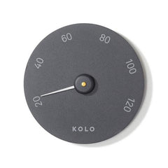 KOLO thermometer in sleek black design with large dial and clear numeric scale for easy reading.