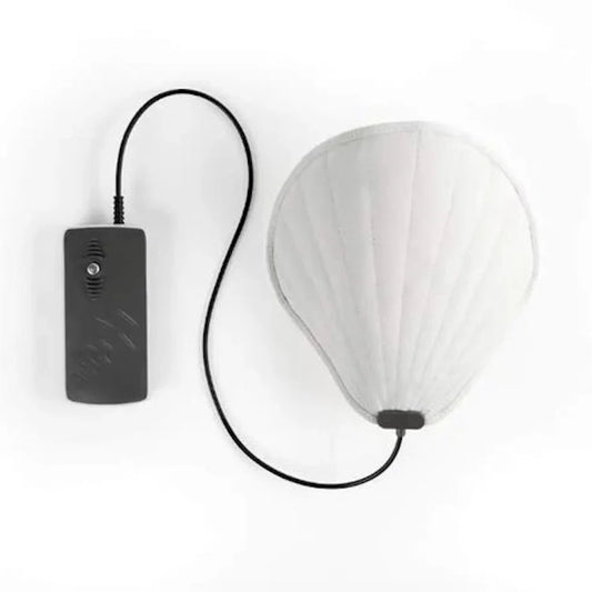 White OMI PEMF mask for therapy with adjustable straps and built-in electrodes