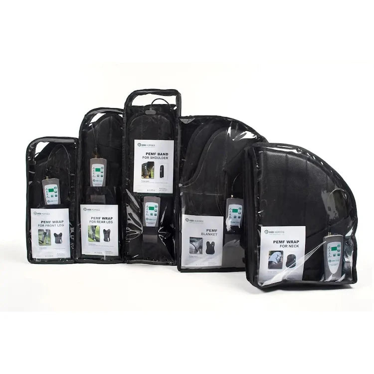OMI Equine PEMF Full Package for Horses by Oxford Medical Instruments, featuring a portable device with flexible cables.