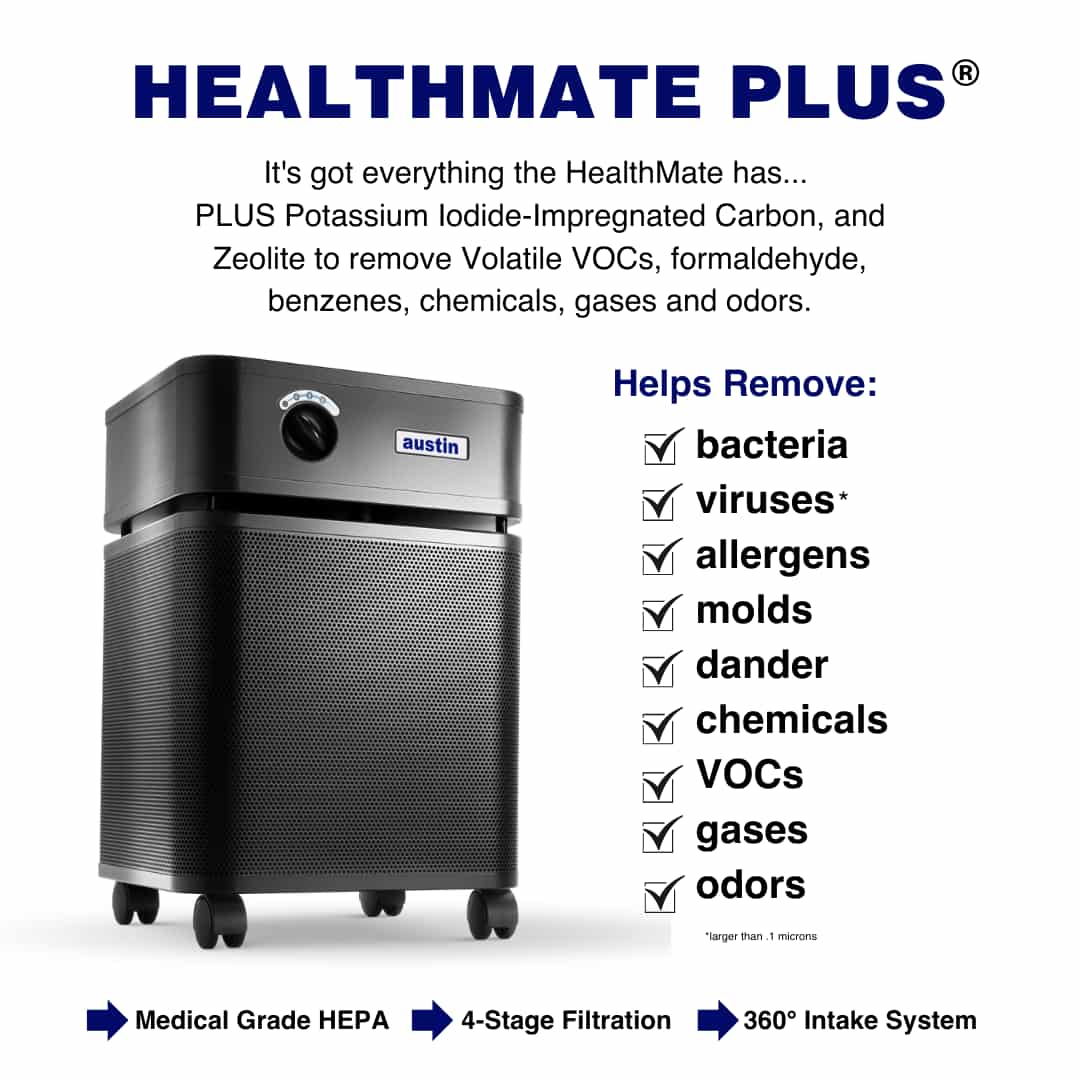 Sandstone Austin Air HealthMate Plus medical-grade HEPA air purifier with 360-degree airflow for allergy and asthma relief