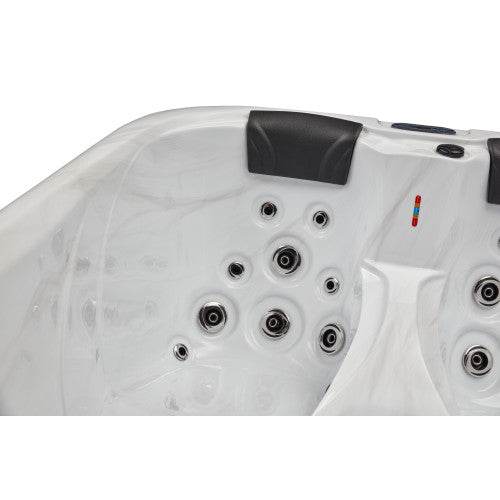 Luxury Spas Largo 3-person hot tub with spacious seating and modern design, featuring durable shell and built-in jets.