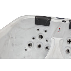Luxury Spas Largo 3-person hot tub with spacious seating and modern design, featuring durable shell and built-in jets.