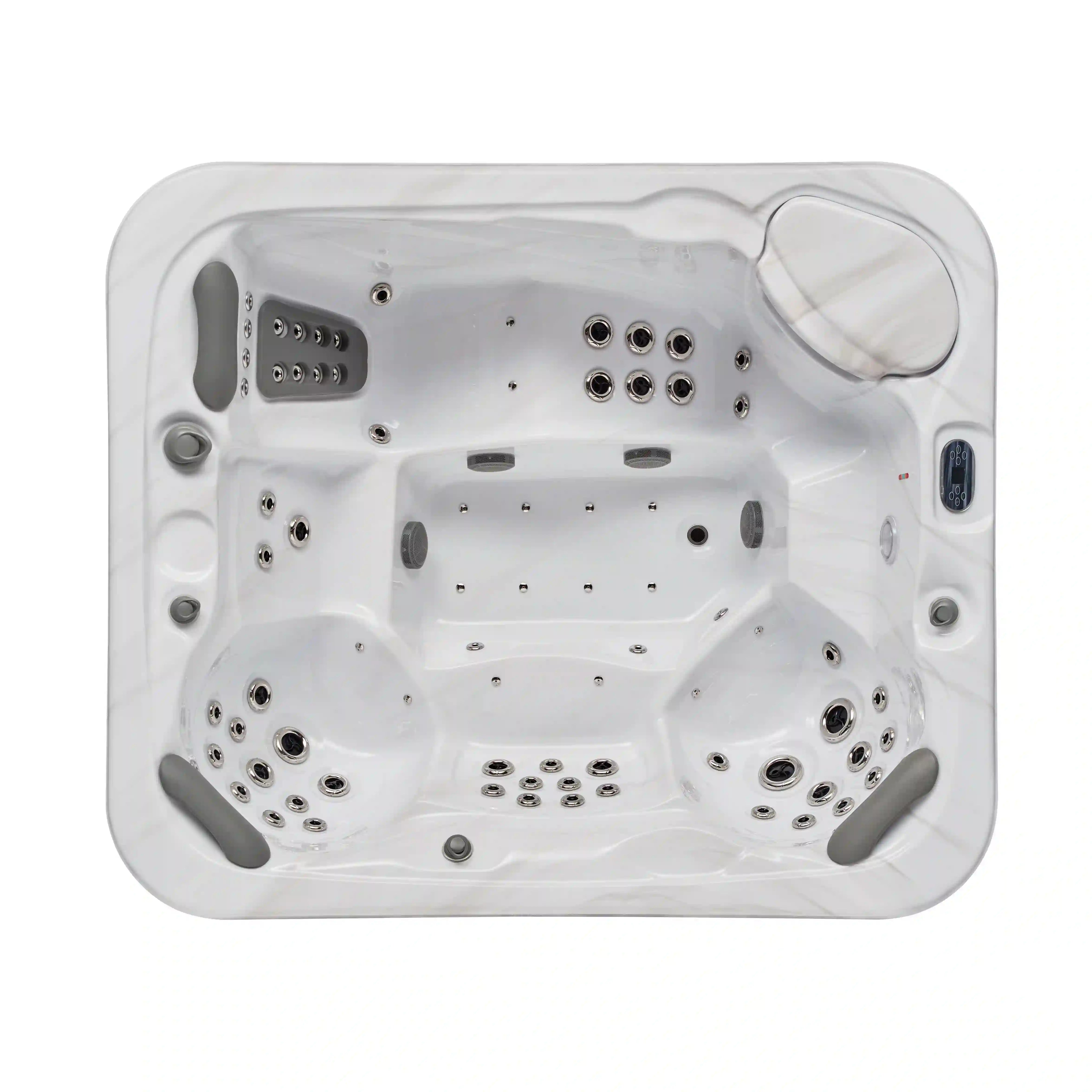 Luxury Spas Danika 5-person hot tub with a sleek design, adjustable jets, and modern gray exterior.