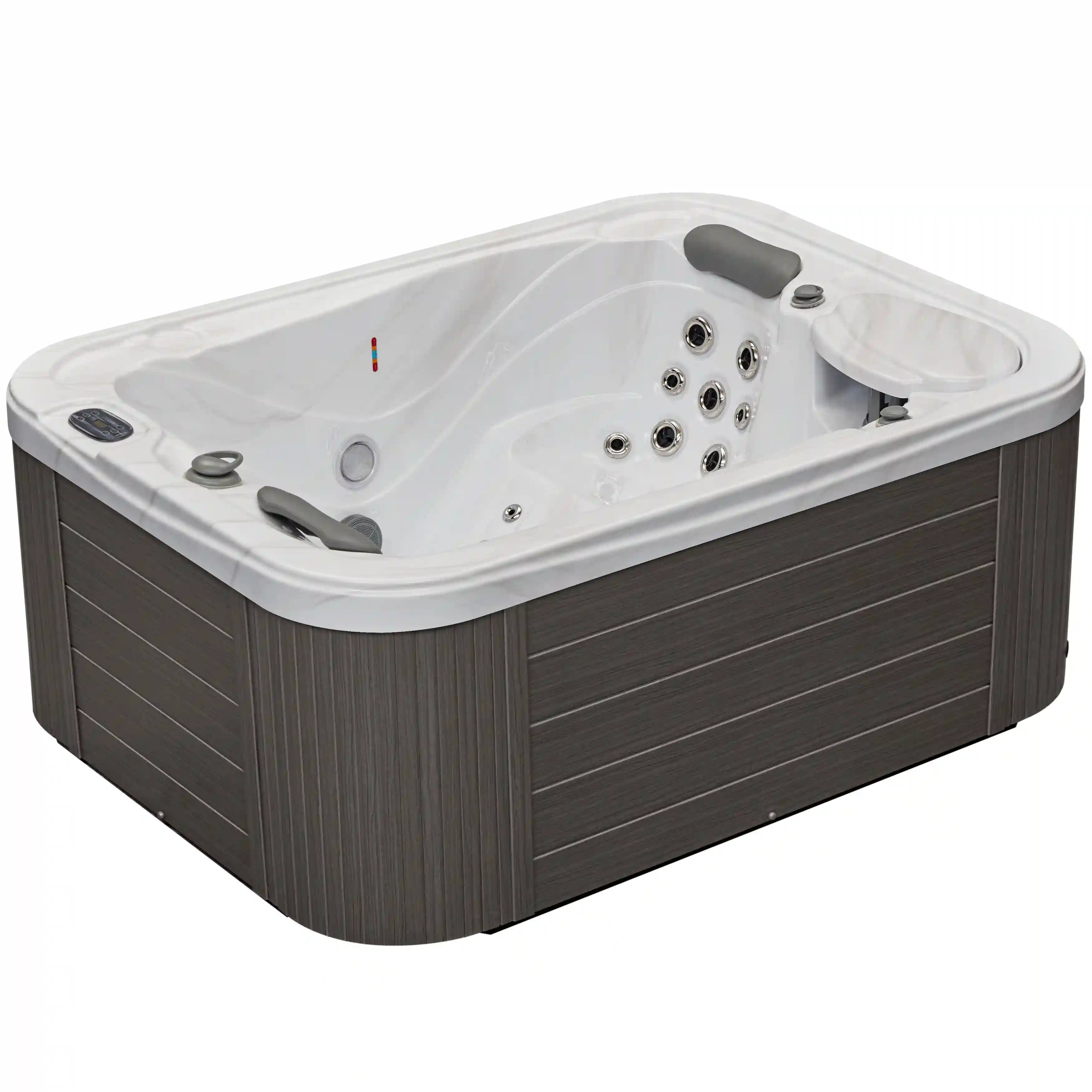 Luxury Spas Casey 3-person hot tub with a sleek design and soothing water jets, ideal for relaxation.
