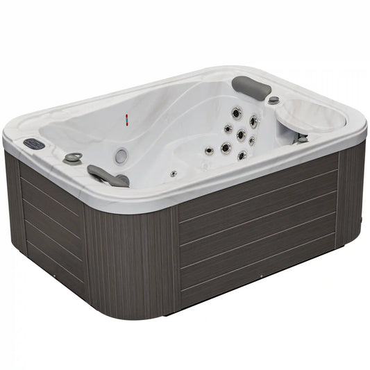 Luxury Spas Casey 3-person hot tub with a sleek design and soothing water jets, ideal for relaxation.