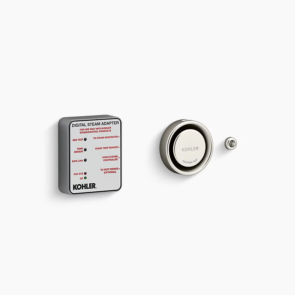 Kohler K-5548-K1 digital steam adapter with control dial and installation instructions, available in brushed nickel finish.