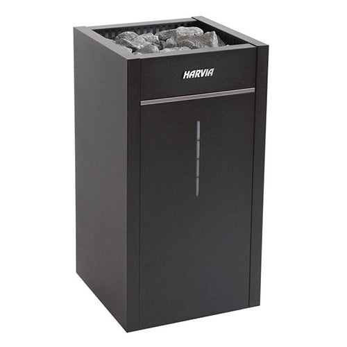 Harvia Virta Combi electric sauna heater in sleek black finish, available in 8kW, 9kW, and 10.5kW variants.