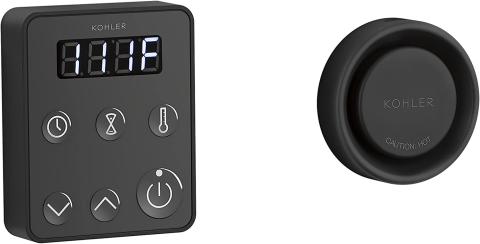 Kohler K-5557 black digital control panel with temperature display and push-button interface.