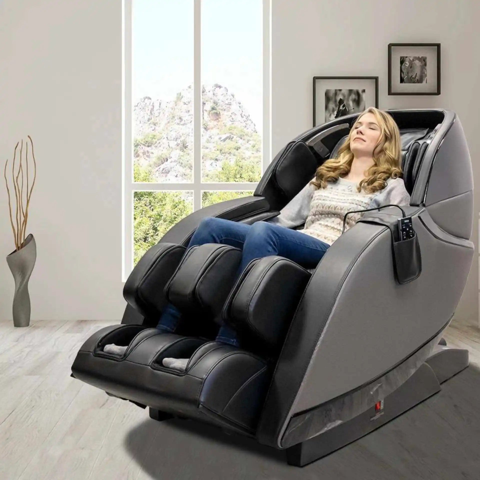 Kyota Kansha M878 4D massage chair in grey and black with sleek design and adjustable features