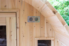 6-Person Eastern White Cedar Barrel Sauna with Porch | Canadian Made Outdoor Sauna | Biohacker Direct
