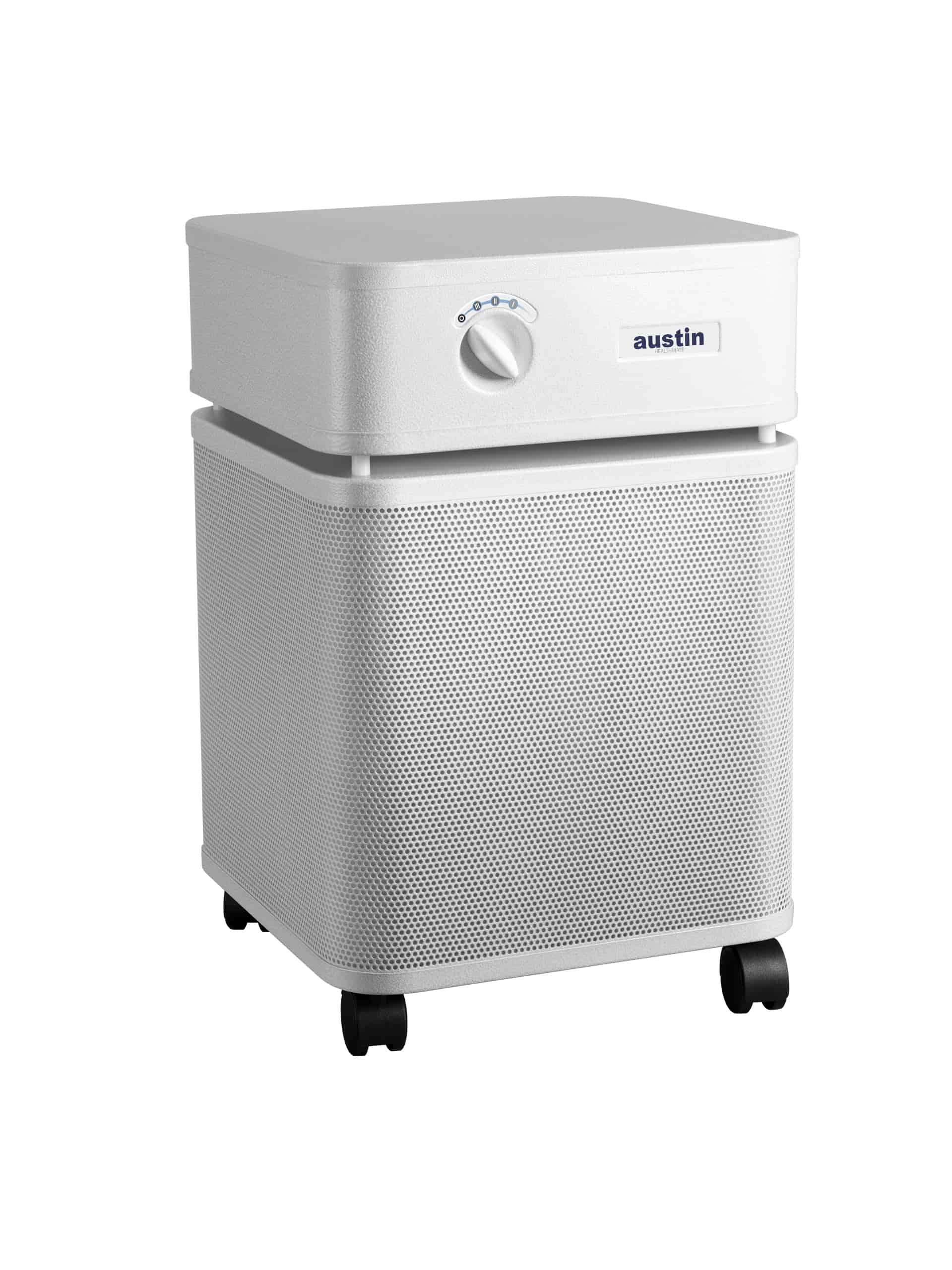 Austin Air HealthMate air purifier in sandstone with a sleek design, ideal for new homes and wellness.