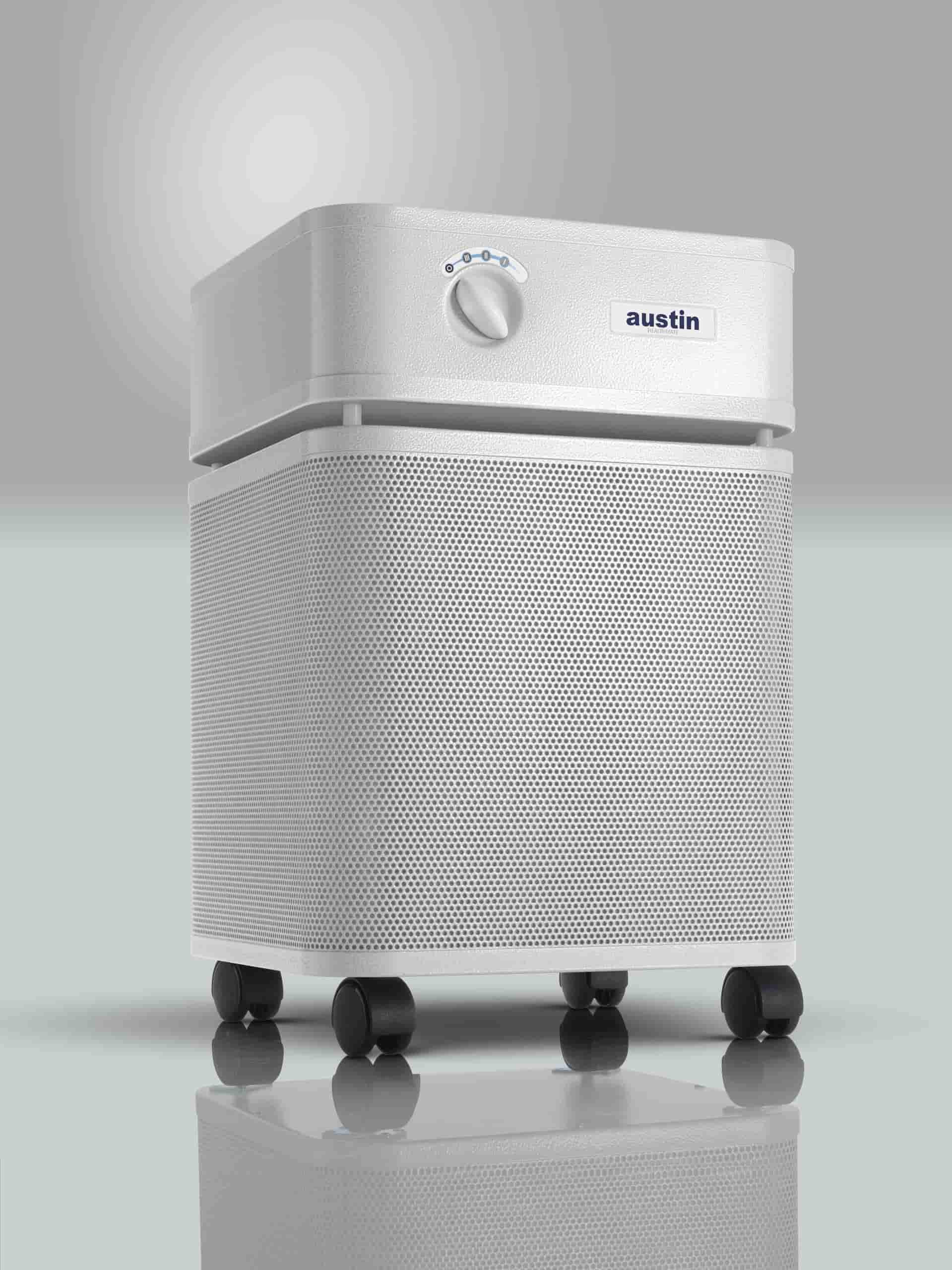 Austin Air Allergy Machine air purifier in black, featuring a sleek design and advanced filtration system for allergy relief