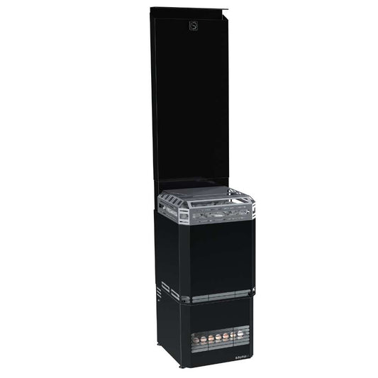 Saunum AIR L 13 black sauna heater, 13kW, sleek design with glass top and adjustable heat settings.