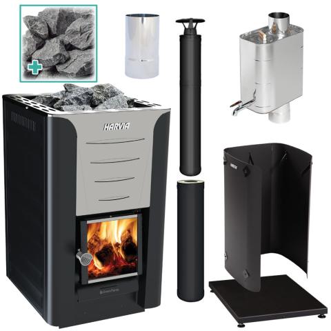 Harvia Pro 20 Deluxe Wood Burning Stove Sauna Heater 24kW Package