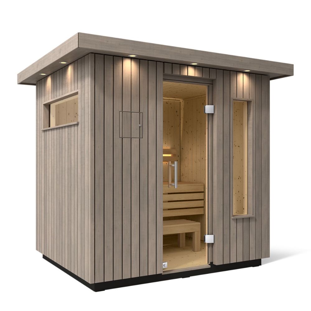 3-Person Outdoor Sauna | Kohler C2 Outdoor Sauna Kit, Weathered Grey Spruce
