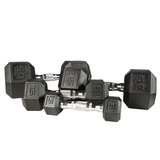 PVC Hex 5- 50LB Dumbbell Set | Chrome Ergo Handle | York Barbell
