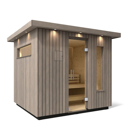 5-Person Outdoor Sauna | Kohler C2 Outdoor Sauna Kit, Weathered Grey Spruce