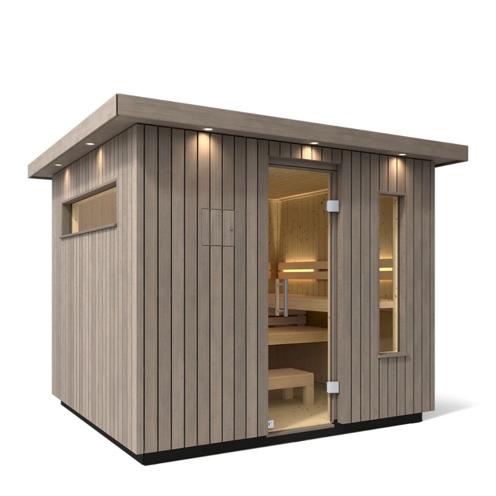 6-Person Outdoor Sauna | Kohler C2 Outdoor Sauna Kit, Weathered Grey Spruce