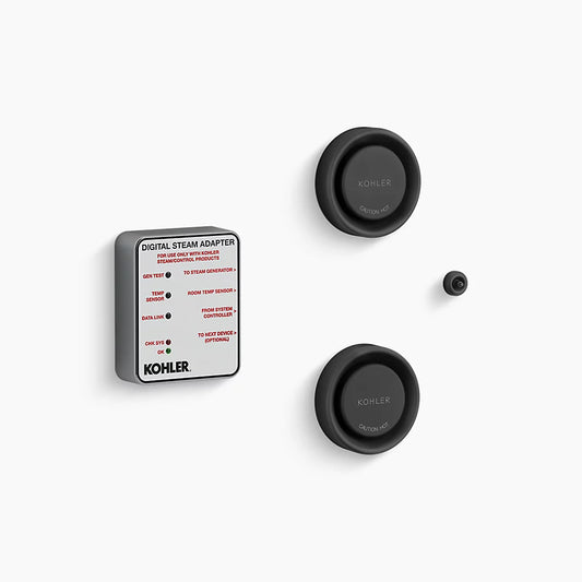 Kohler K-5549-K1 digital steam adapter with black finish and installation instructions on a white background.