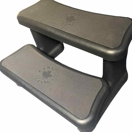 Non-slip black hot tub entry steps by Biohacker Direct with textured surfaces for safe access.