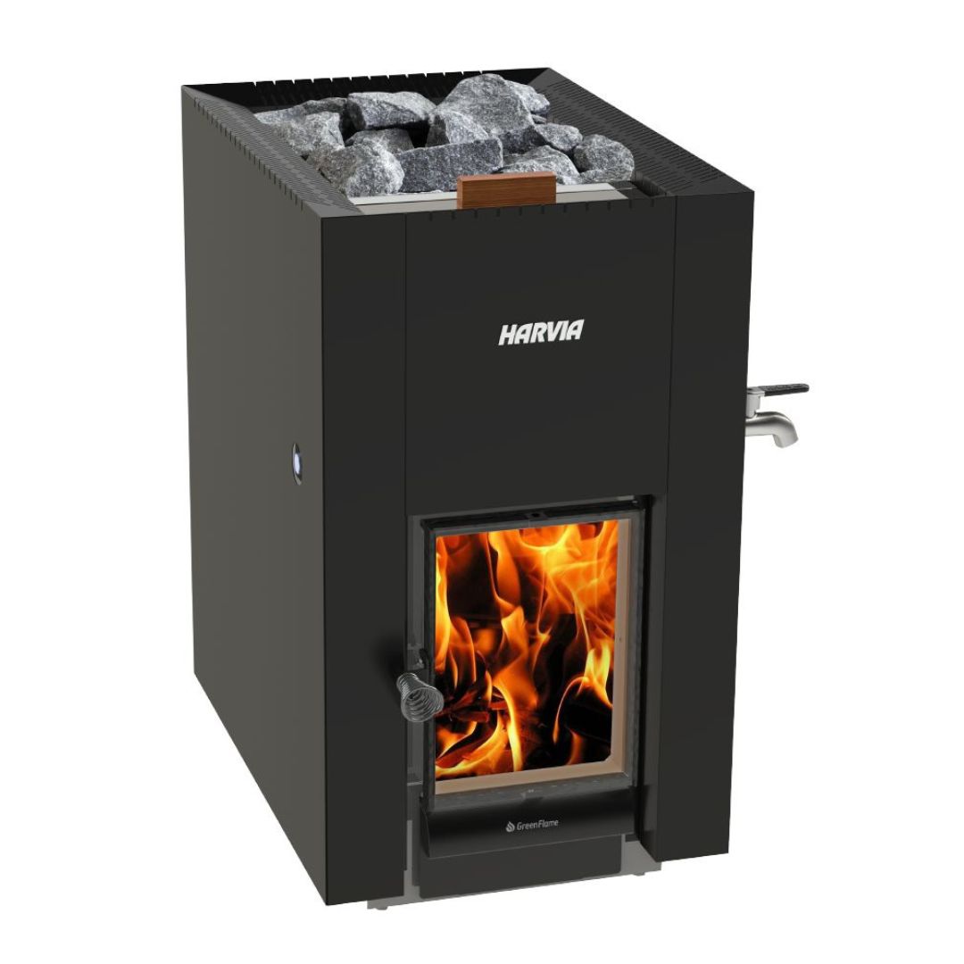 Harvia Linear 22 Green Flame ES Wood-Burning Sauna Stove 15.7kW with Water Tank